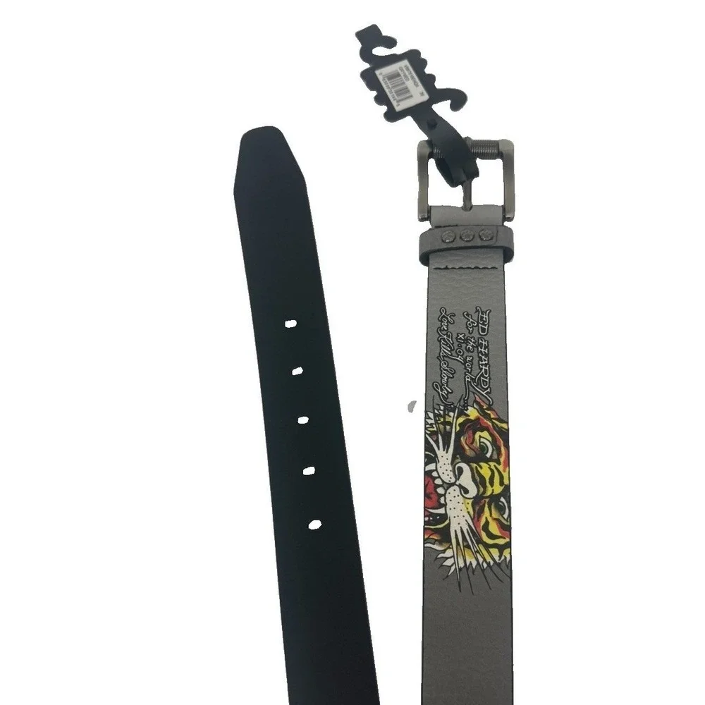 Ed Hardy Men's Gray Belt Tiger Tattoo Love Kills Slowly VB97510EHQA Size 36 New